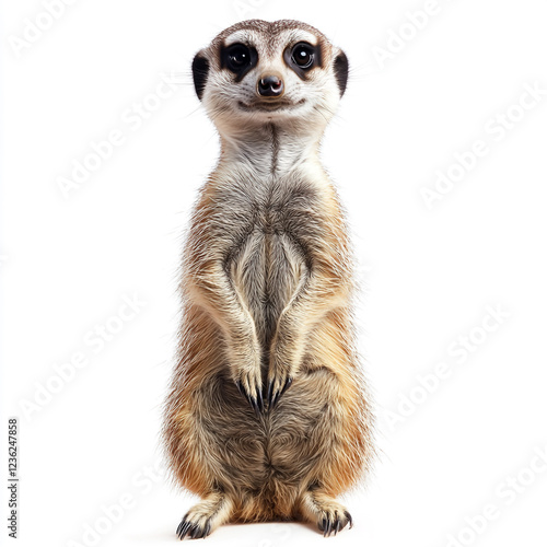 standing meerkat isolated on white background full depth of feild. photo