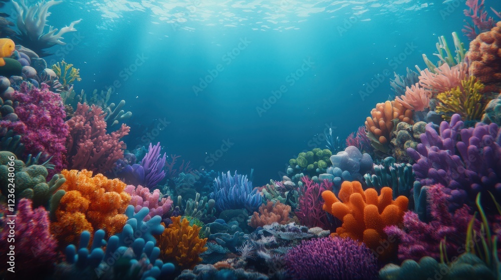 Fototapeta premium Vibrant Underwater Coral Reef Teeming with Colorful Marine Life