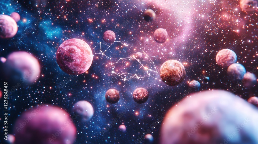 Naklejka premium Colorful Cosmic Exploration of Planets and Stars in Deep Space