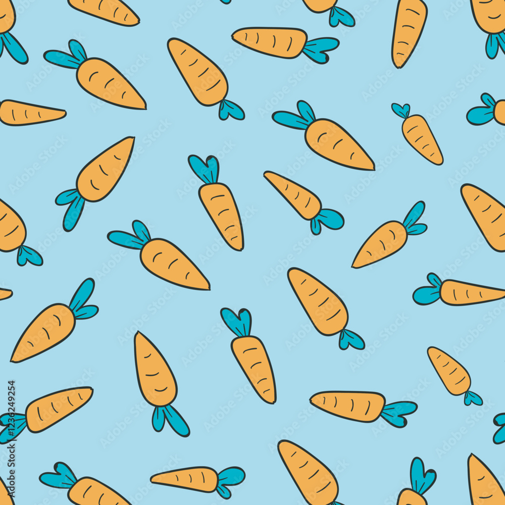 cartoon seamless pattern with carrot, vector illustration of vegetable, healthy vegan food wallpaper