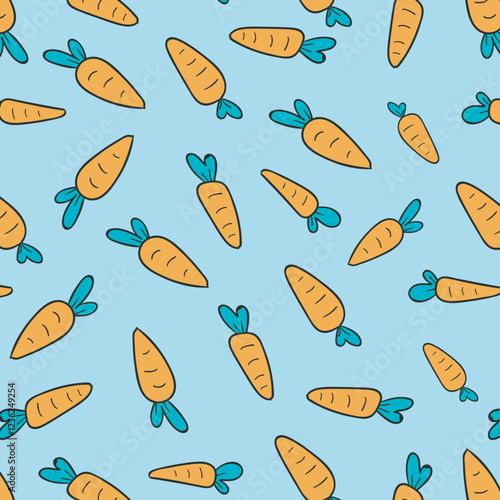 cartoon seamless pattern with carrot, vector illustration of vegetable, healthy vegan food wallpaper