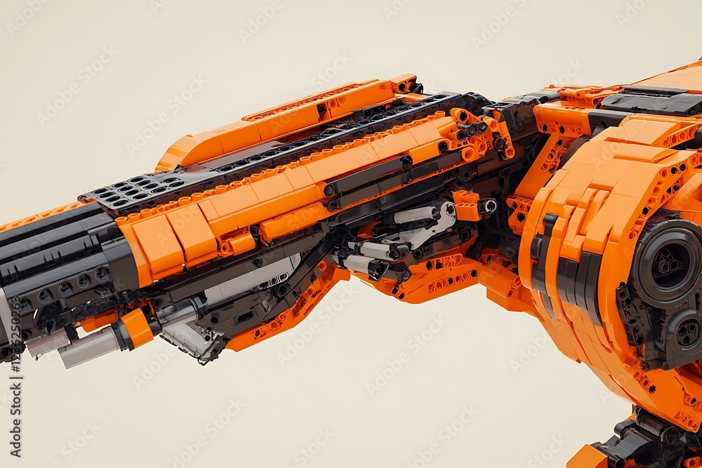 Detailed Orange Mechanical Arm - Futuristic Design Detailed Orange Mechanical Arm - Futuristic Design