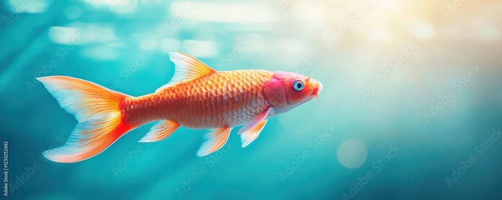 Naklejka premium Graceful orange goldfish swimming underwater with vibrant colors