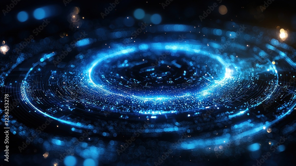 Blue swirling particles energy ring on dark background for digital art or sci-fi projects Blue swirling particles energy ring on dark background for digital art or sci-fi projects