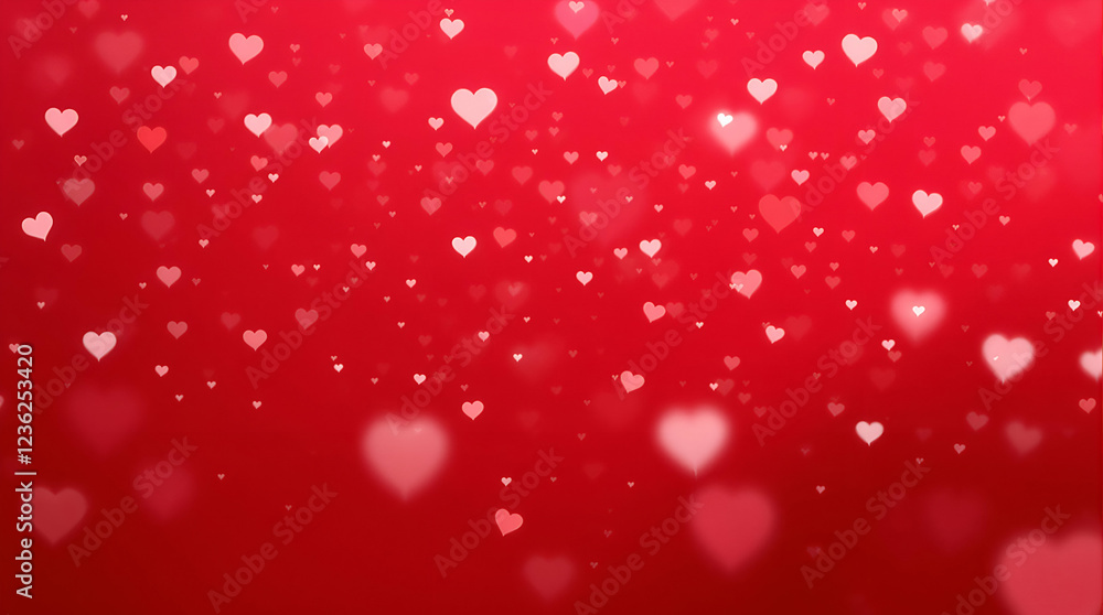 Vibrant Red Background With Small, White Heart-shaped Sparkles Gently Floating Across, Contrast Between Red and White Adds Romantic and Dreamy Aesthetic Vibrant Red Background With Small, White Heart-shaped Sparkles Gently Floating Across, Contrast Between Red and White Adds Romantic and Dreamy Aesthetic