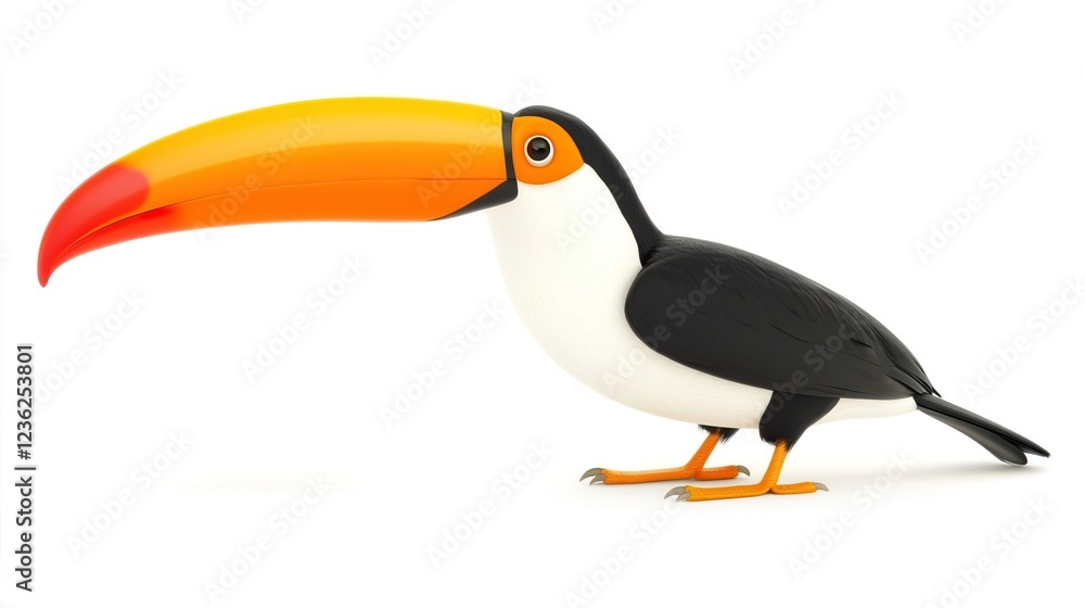 Fototapeta premium Colorful Cartoon Toucan with Large Beak on White Background