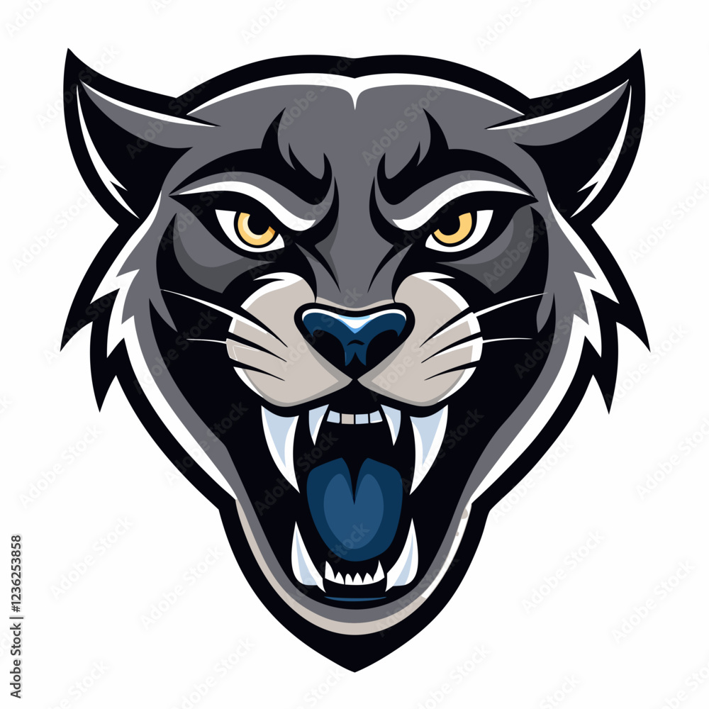 Obraz premium A snarling panther head in a sleek black-and-white design with high contrast