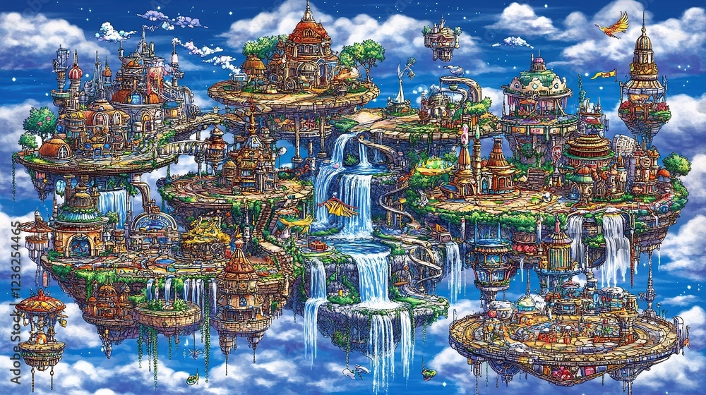 Fantasy Sky City Waterfall Puzzle Game Art Fantasy Sky City Waterfall Puzzle Game Art