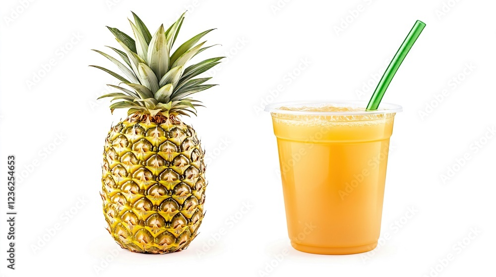 Fresh Pineapple Next to a Glass of Tropical Pineapple Juice Fresh Pineapple Next to a Glass of Tropical Pineapple Juice