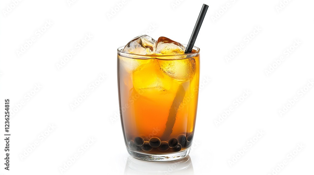 Refreshing Iced Tea Drink with Tapioca Pearls and Ice Cubes Refreshing Iced Tea Drink with Tapioca Pearls and Ice Cubes