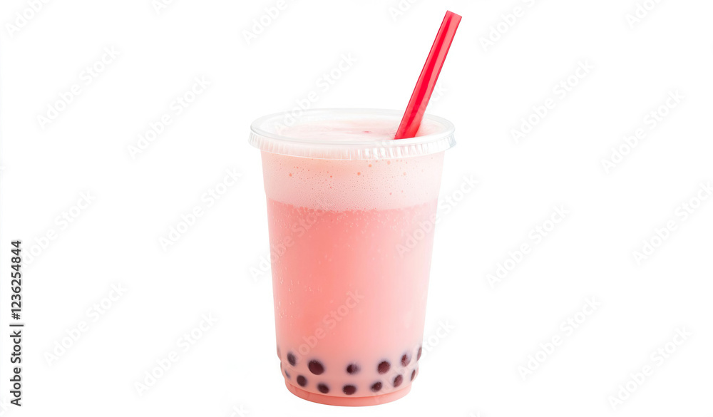 Refreshing Pink Bubble Tea with Straw and Tapioca Pearls in Cup Refreshing Pink Bubble Tea with Straw and Tapioca Pearls in Cup