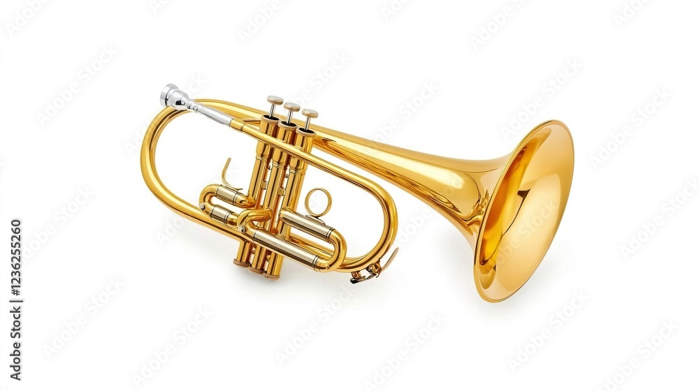 Golden Trumpet Against White Background for Music Enthusiasts Golden Trumpet Against White Background for Music Enthusiasts