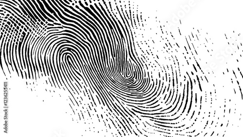 Black fingerprint on white Transparent background. Detailed fingerprint on grunge background symbolizing identity verification