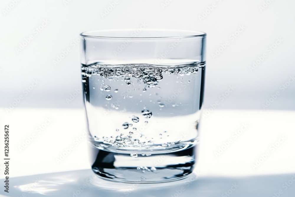 A Glass of Sparkling Water Bubbles Rising