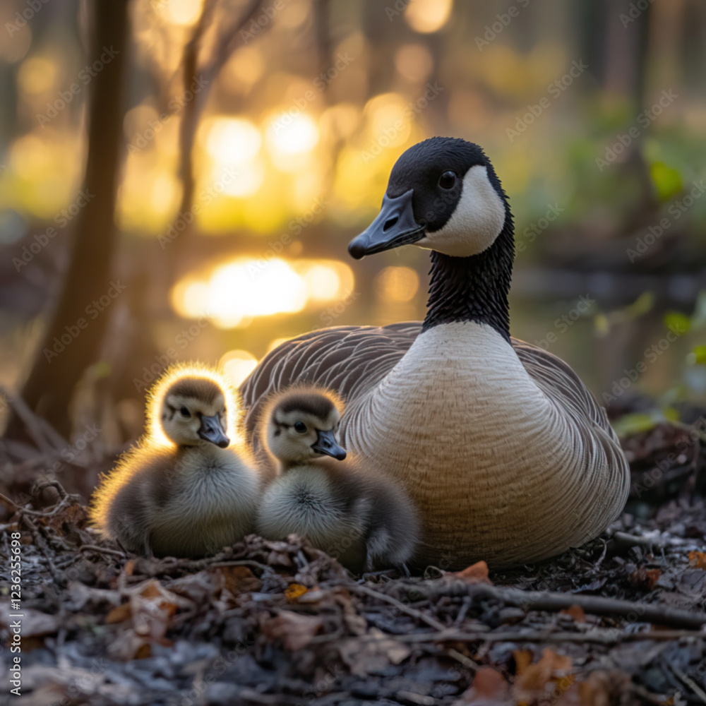 Canadian goose protecting her babies Canadian goose protecting her babies