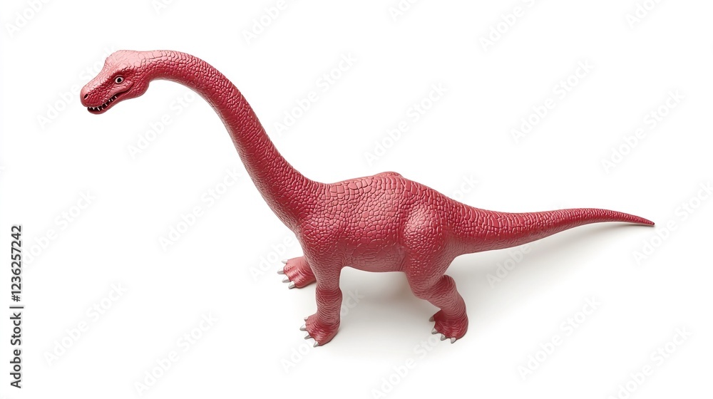 Fototapeta premium Bright Pink Dinosaur Figure with Long Neck on White Background
