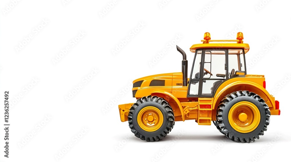Bright Yellow Tractor with Large Wheels on White Background Bright Yellow Tractor with Large Wheels on White Background