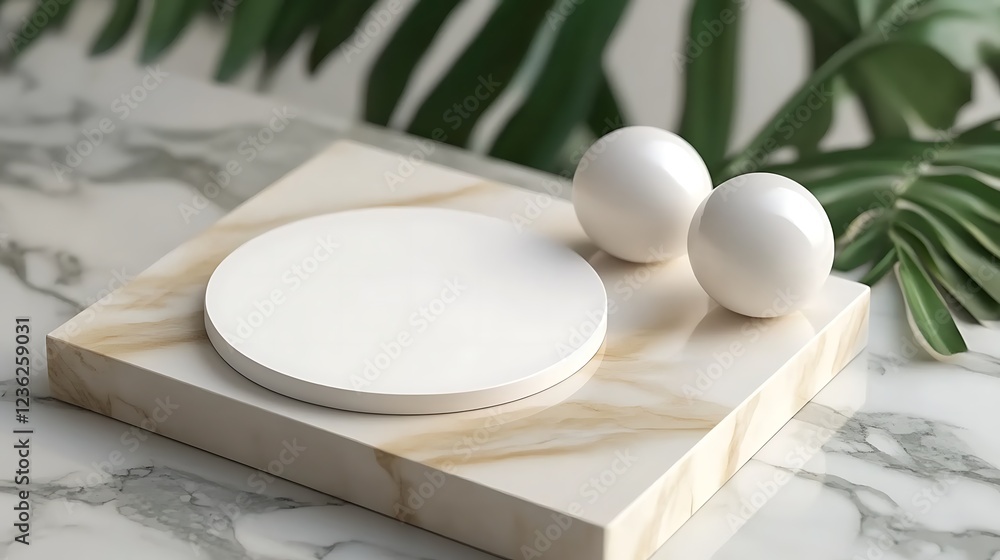 Minimalist White Display Platform with Two Spheres Minimalist White Display Platform with Two Spheres