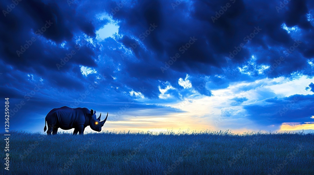 Rhino sunset savanna grassland storm Africa wildlife Rhino sunset savanna grassland storm Africa wildlife