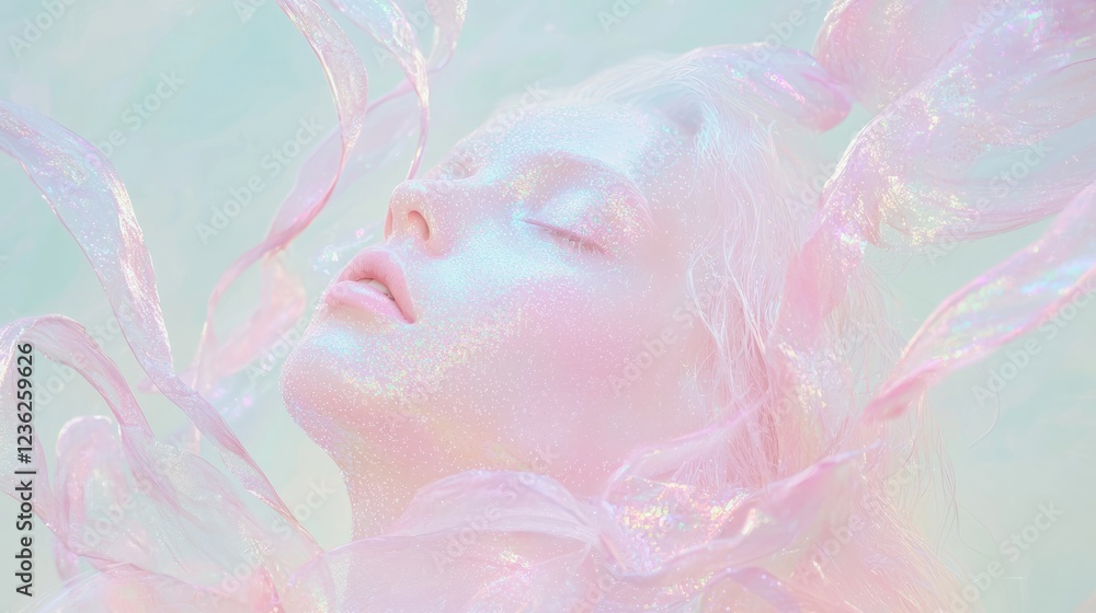 Fototapeta premium Graceful Tilt of the Head with Micro Glitter in Ethereal Light