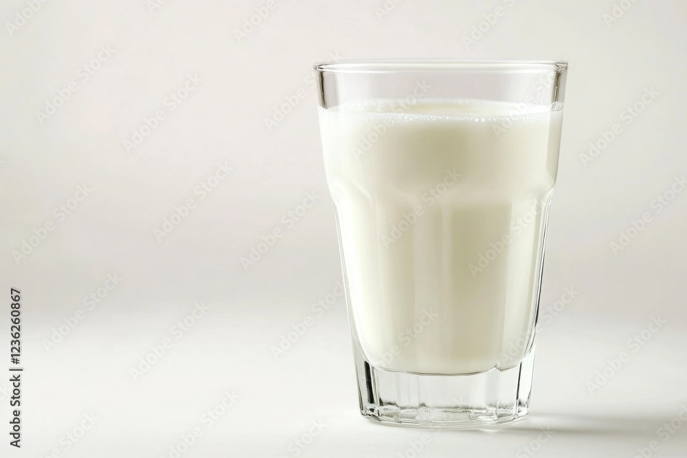 A glass of milk sits on a white background A glass of milk sits on a white background