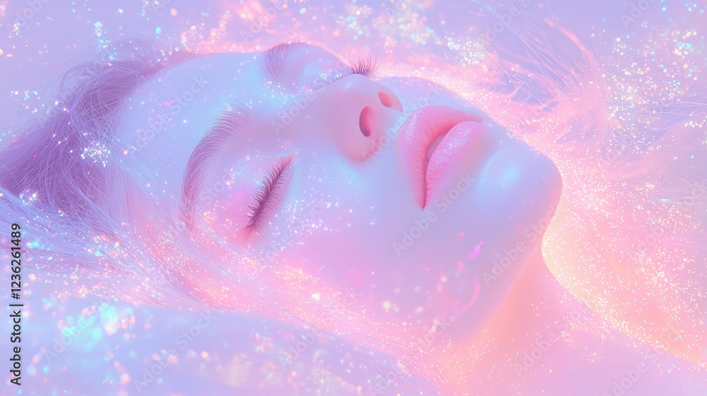 Dreamy Close-Up of a Serene Face with Delicate Features and Glow Dreamy Close-Up of a Serene Face with Delicate Features and Glow