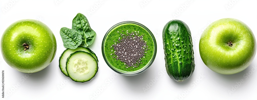 Fresh Green Ingredients for Smoothie Preparation on White Background Fresh Green Ingredients for Smoothie Preparation on White Background
