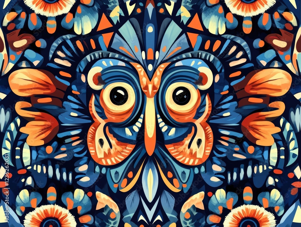 Floral pattern with bird eyes in a symmetrical design. Floral pattern with bird eyes in a symmetrical design.