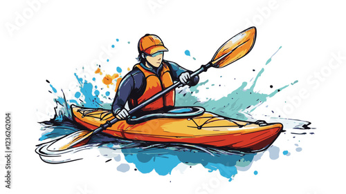 Kayaking and Rafting silhouette. water sport, race, transport concept. different action, pose. monochrome vector illustration.