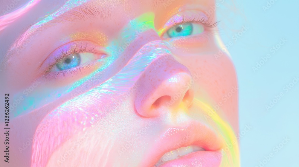Fototapeta premium Translucent Tinted Glass Effects on a Face with Colorful Light Play