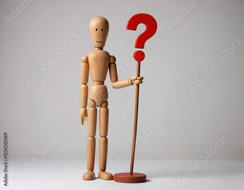 wooden mannequin with question mark