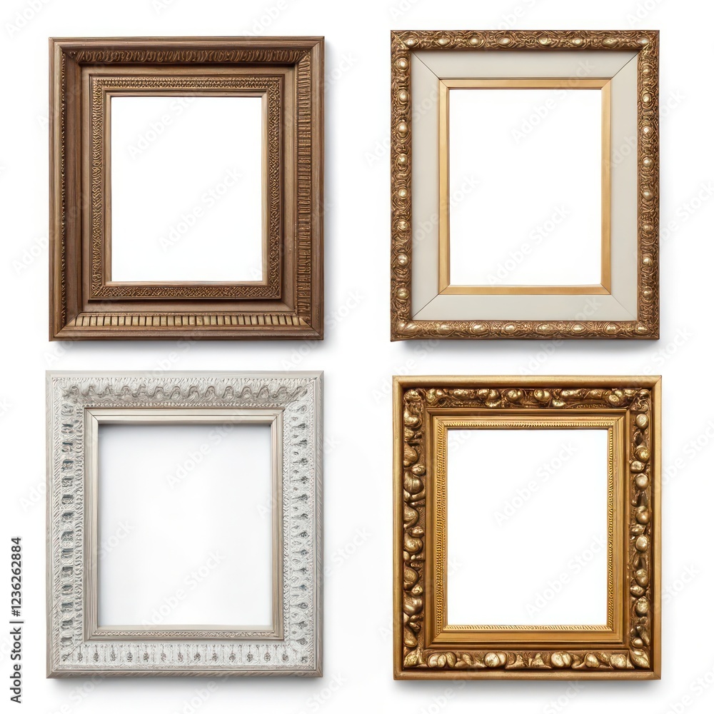 Set of four different elegant pictureframes on a white background Set of four different elegant pictureframes on a white background