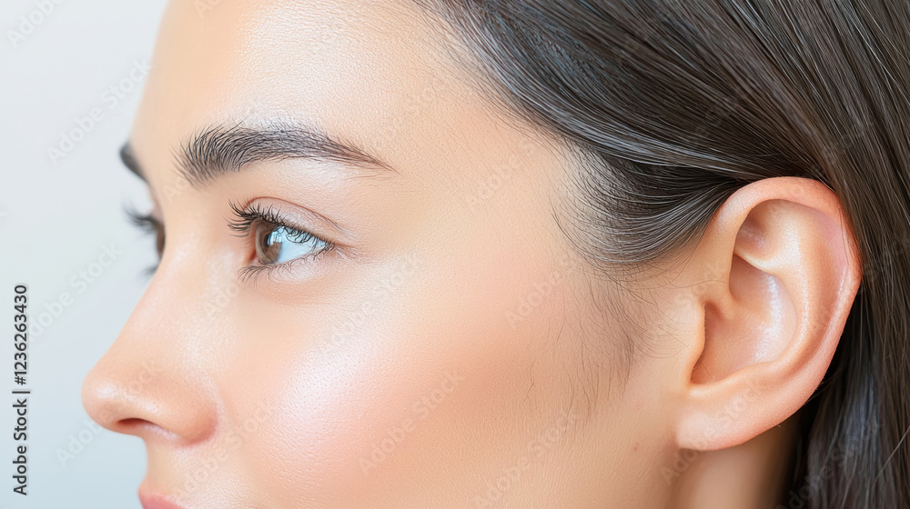 close up view of person profile showcasing smooth skin, natural makeup, and healthy hair. image highlights beauty of facial features and skin texture close up view of person profile showcasing smooth skin, natural makeup, and healthy hair. image highlights beauty of facial features and skin texture