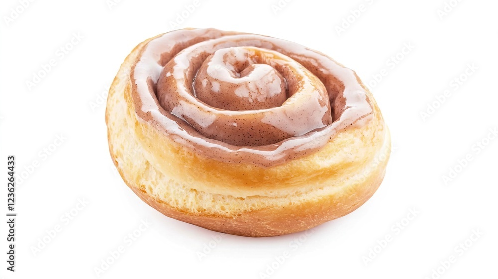 Fototapeta premium Delicious Cinnamon Roll with Icing on a White Background