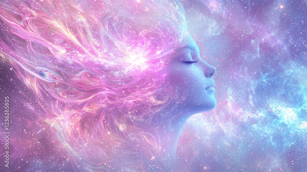 Fototapeta premium Cosmic Waves of Colorful Hair Forming Mystical Shapes in Space