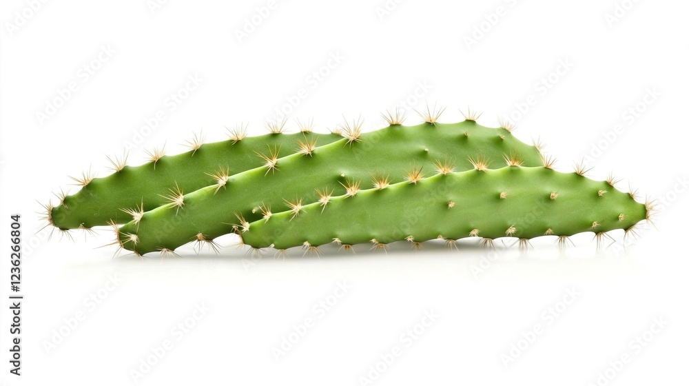 Fresh Green Cactus Plates with Spines on Bright Background Fresh Green Cactus Plates with Spines on Bright Background