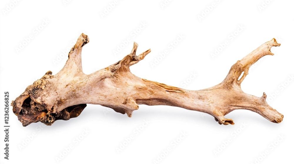 Fototapeta premium Unique Natural Driftwood Piece on White Background for Decoration