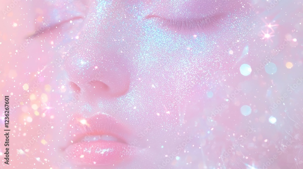 Fototapeta premium Ethereal Shimmering Face with Soft Colors and Dreamy Background