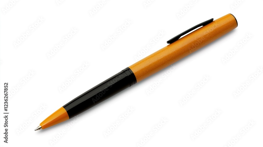 Sleek Orange and Black Ballpoint Pen on White Background Sleek Orange and Black Ballpoint Pen on White Background