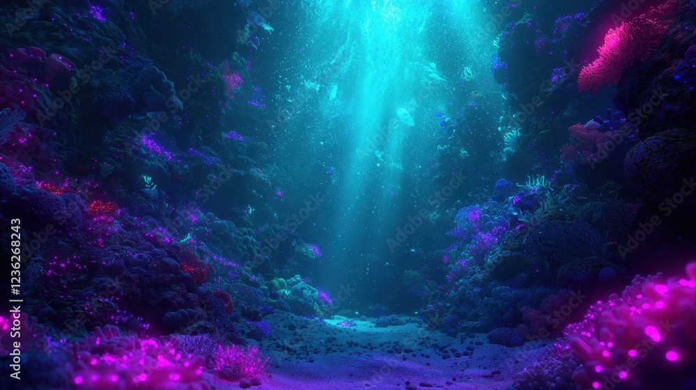 Obraz premium Underwater Scene with Colorful Coral and Radiant Light Rays