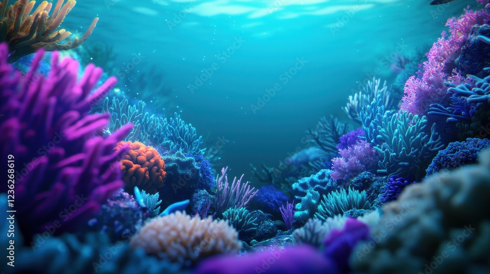 Fototapeta premium Vibrant Underwater Coral Reef Scene with Diverse Marine Life