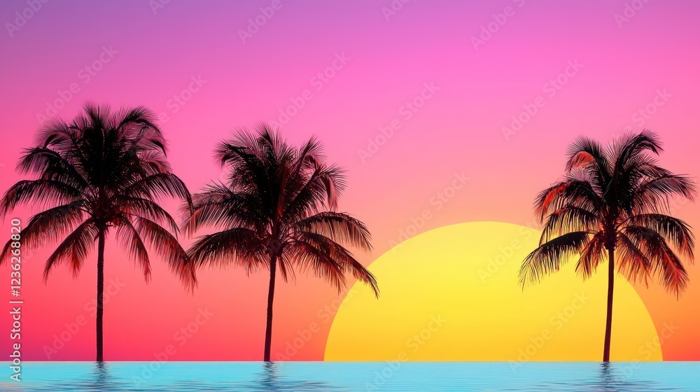 Pixel Sunset Palm Trees Silhouette Pixel Sunset Palm Trees Silhouette