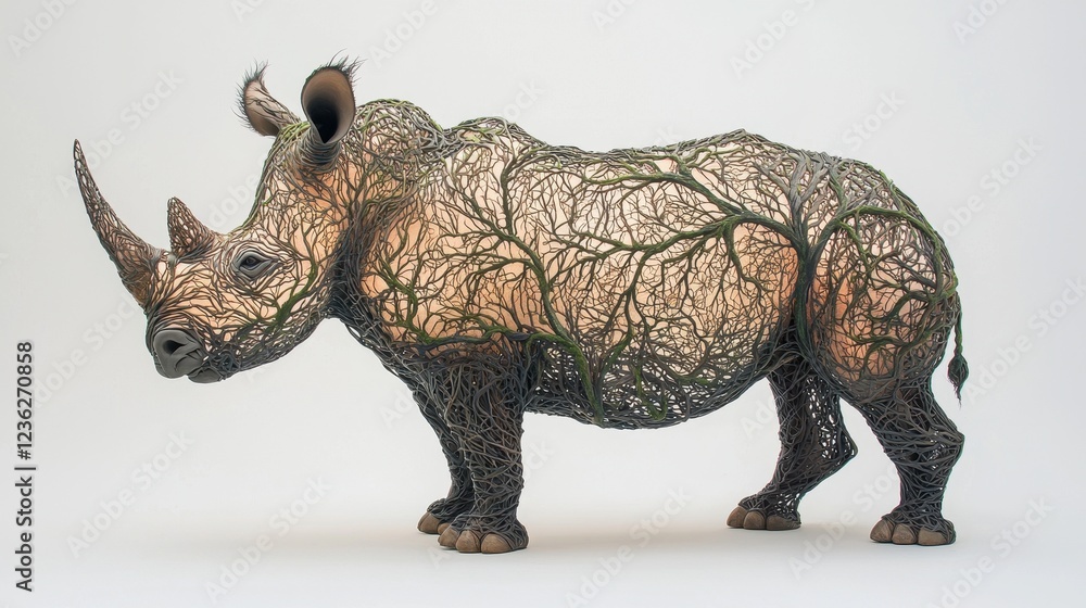 Fototapeta premium Artistic Representation of Rhinoceros with Nature Elements