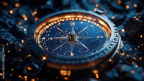 Wallpaper Mural Celestial compass glows, dark surface, stars, navigation, fantasy, adventure, illustration Torontodigital.ca