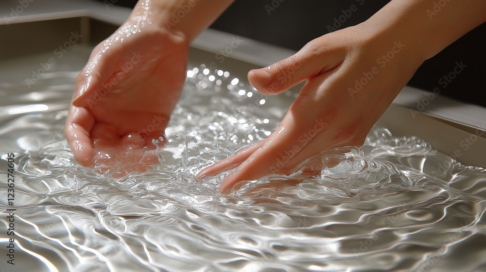 Fototapeta premium Hands interacting with still water to create ripples