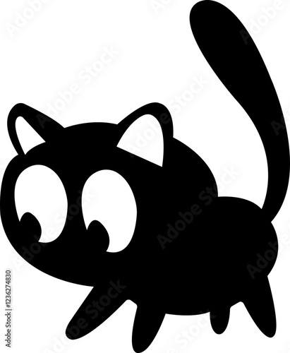 Funny cat icon.Collection of silhouette of funny cats in different poses. Vector illustration isolated on white background. Drawing with children.Halloween damn kittens.Cat is misbehaving and playing.