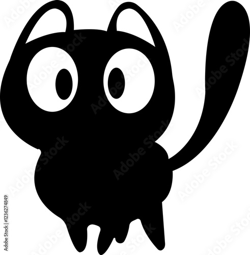 Funny cat icon.Collection of silhouette of funny cats in different poses. Vector illustration isolated on white background. Drawing with children.Halloween damn kittens.Cat is misbehaving and playing.