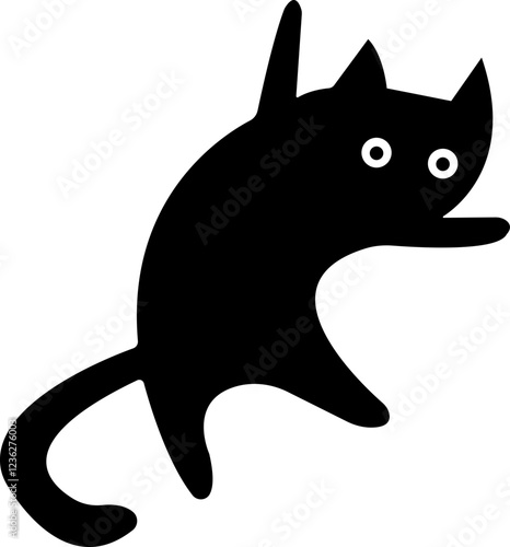 Funny cat icon.Collection of silhouette of funny cats in different poses. Vector illustration isolated on white background. Drawing with children.Halloween damn kittens.Cat is misbehaving and playing.