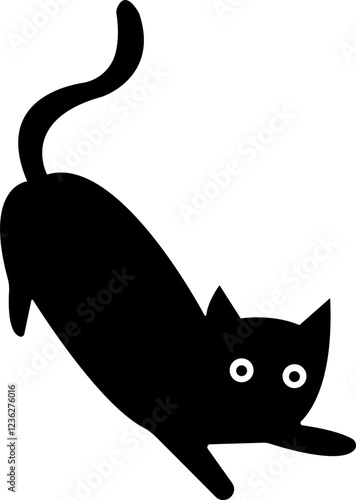 Funny cat icon.Collection of silhouette of funny cats in different poses. Vector illustration isolated on white background. Drawing with children.Halloween damn kittens.Cat is misbehaving and playing.