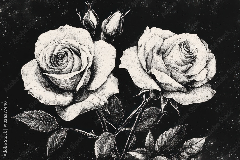 Vintage stipple roses in y2k coquette collage aesthetic: retro monochrome design with romantic grunge gothic surreal elements for unique poster art